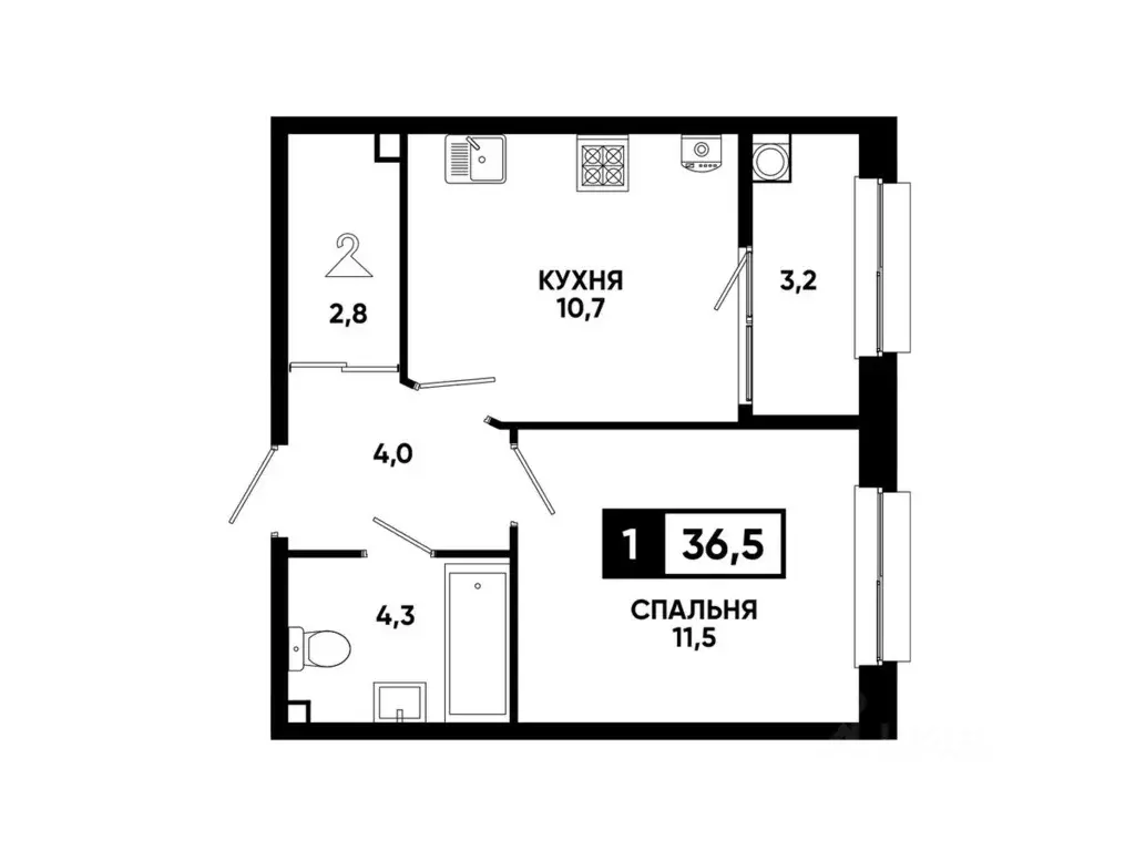 1-к кв. Ставропольский край, Ставрополь ул. Андрея Голуба, 12к11 (36.5 ... - Фото 2