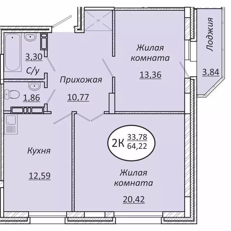 2-комнатная квартира: новосибирск, октябрьский район (64.22 м) - Фото 0