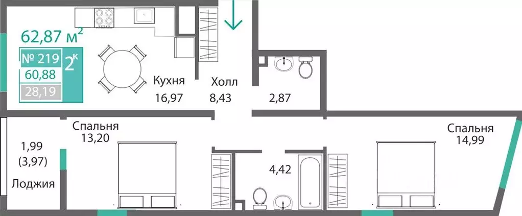 2-к кв. Крым, Симферополь Крымская роза мкр,  (62.87 м) - Фото 0
