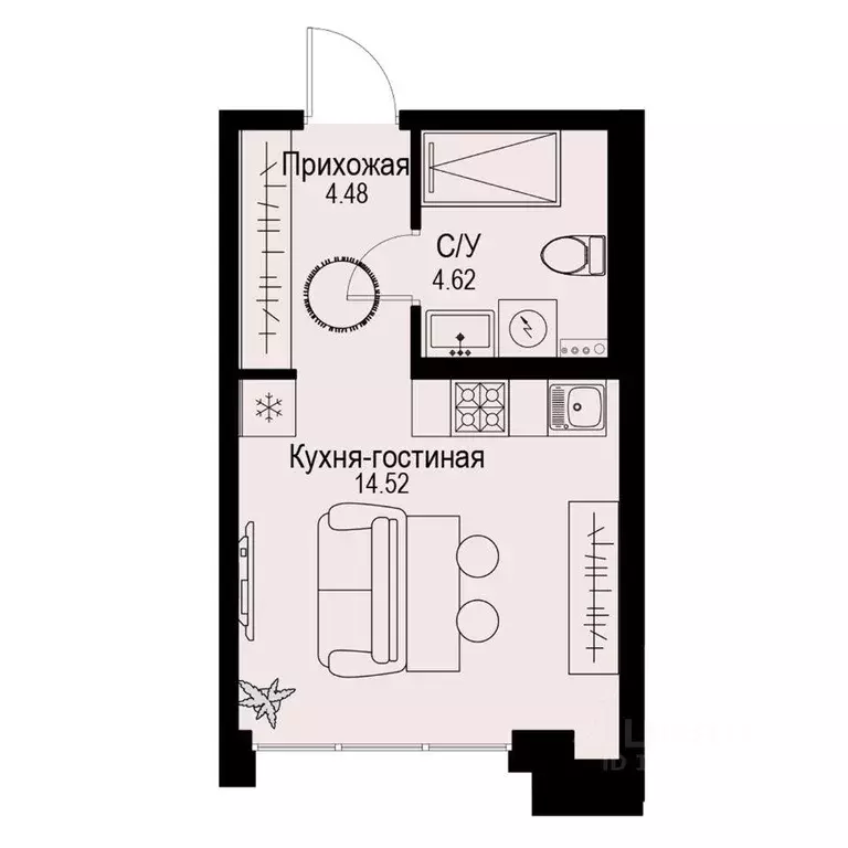 Квартира, студия, 23.62 м - Фото 0