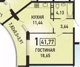 1-к. квартира, 42 м, 18/19 эт. - Фото 0