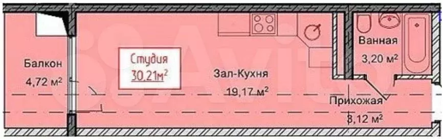 Квартира-студия, 30,2 м, 8/13 эт. - Фото 1