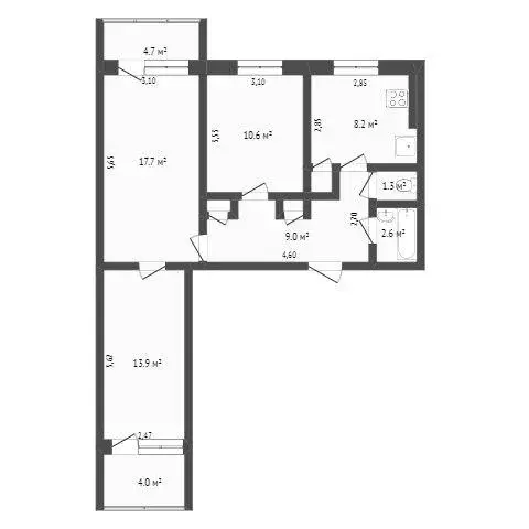 Квартира, 3 комнаты, 58.3 м - Фото 0