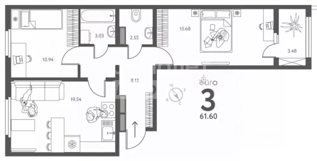 2-к кв. Липецкая область, Липецк ул. Перова, 2 (61.6 м) - Фото 2