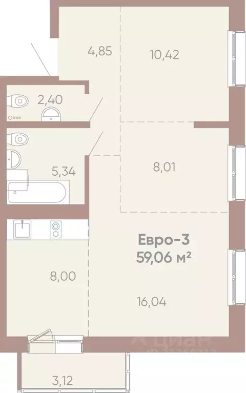 3-к кв. Иркутская область, Иркутск Советская ул., 109/3 (59.06 м) - Фото 0