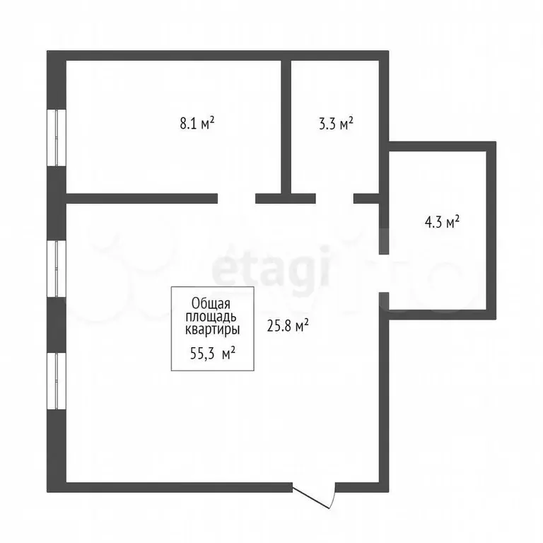 2-к. квартира, 55 м, 3/4 эт. - Фото 0