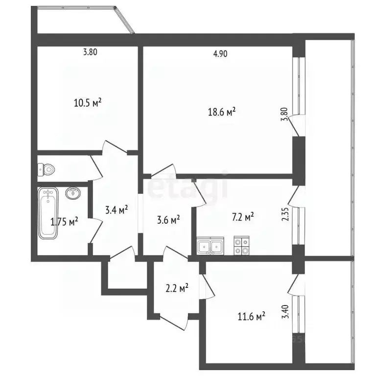 3-к кв. Крым, Бахчисарай ул. Фрунзе, 46А (70.0 м) - Фото 2