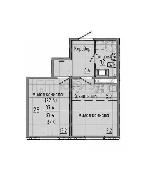 Квартира, 1 комната, 37.7 м - Фото 1