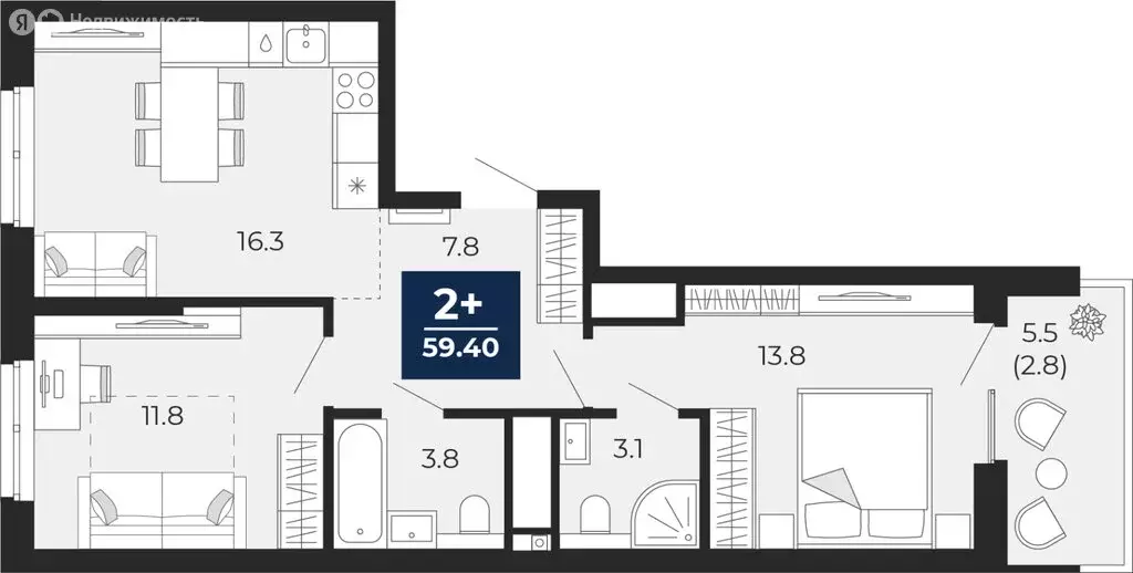 2-комнатная квартира: Тюмень, улица Тимофея Чаркова, 77 (62.1 м) - Фото 1