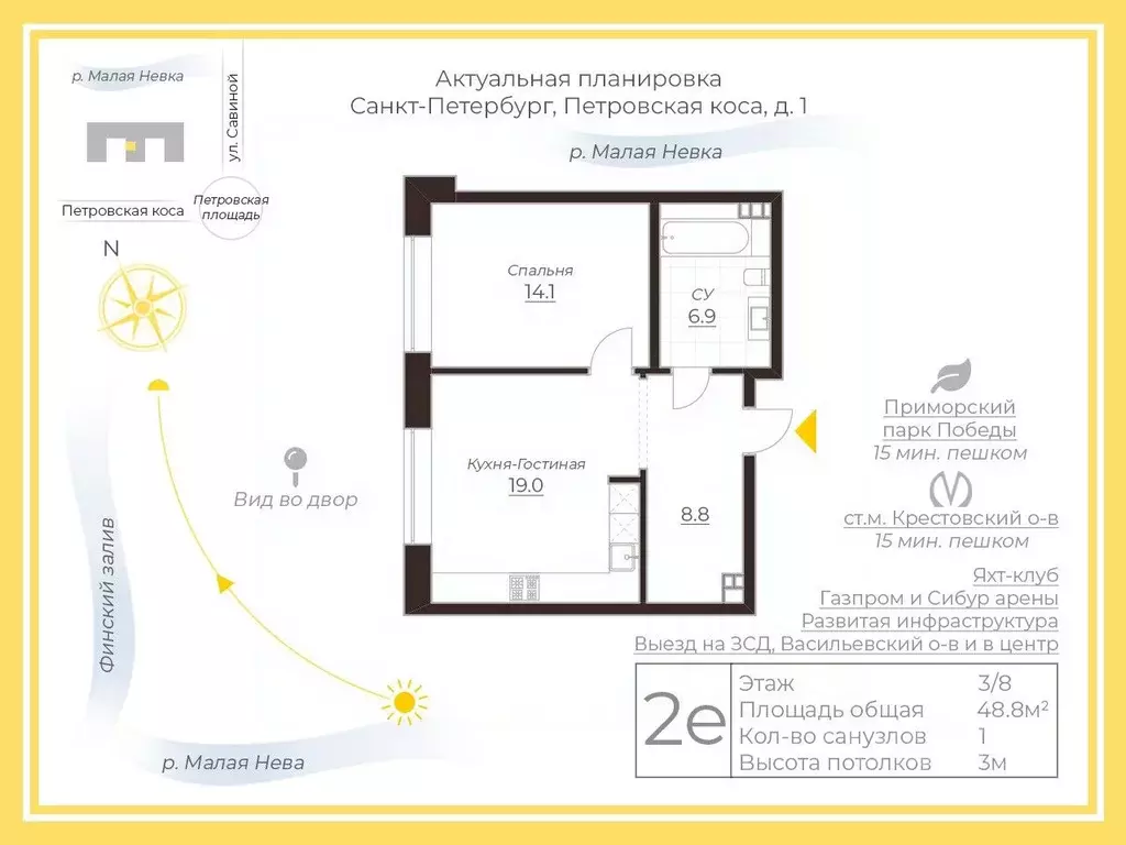 1-к кв. Санкт-Петербург проезд Петровская коса, 1к2 (49.0 м) - Фото 0