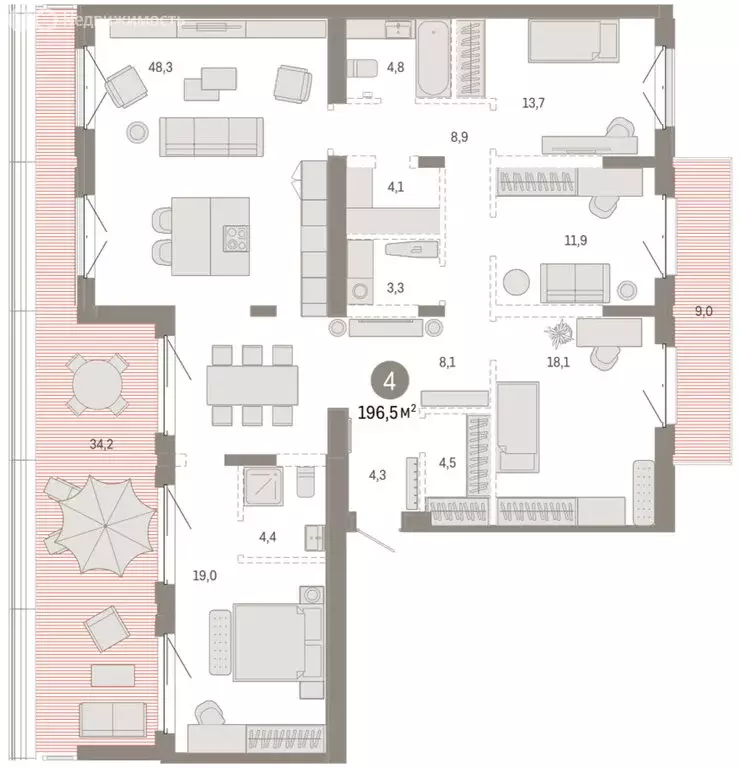 4-комнатная квартира: Тюмень, жилой комплекс На Минской (196.54 м) - Фото 2