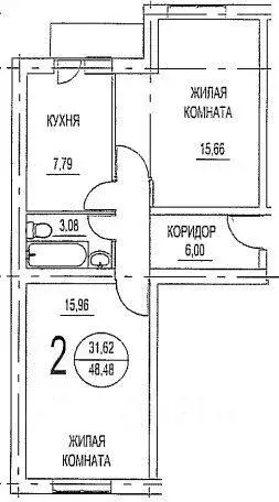 Квартира, 2 комнаты, 49.6 м - Фото 0