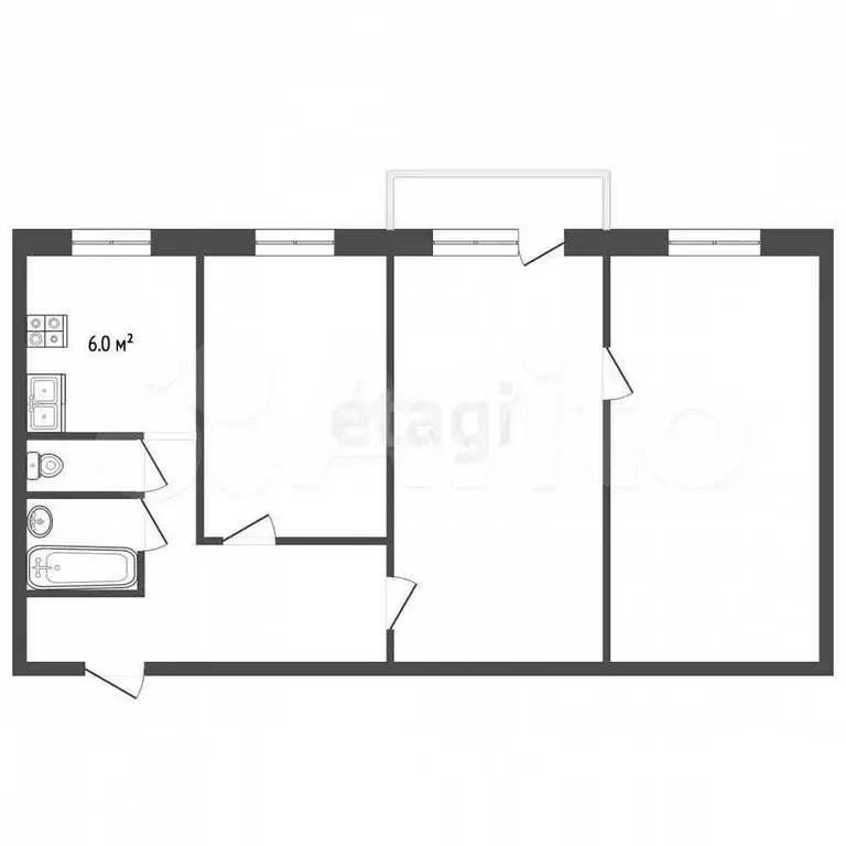 3-к. квартира, 57 м, 5/5 эт. - Фото 0