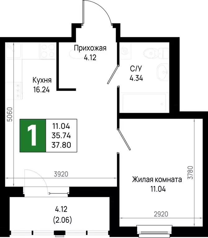 1-комнатная квартира: Новосаратовка, ЖК Имена (37.8 м) - Фото 1