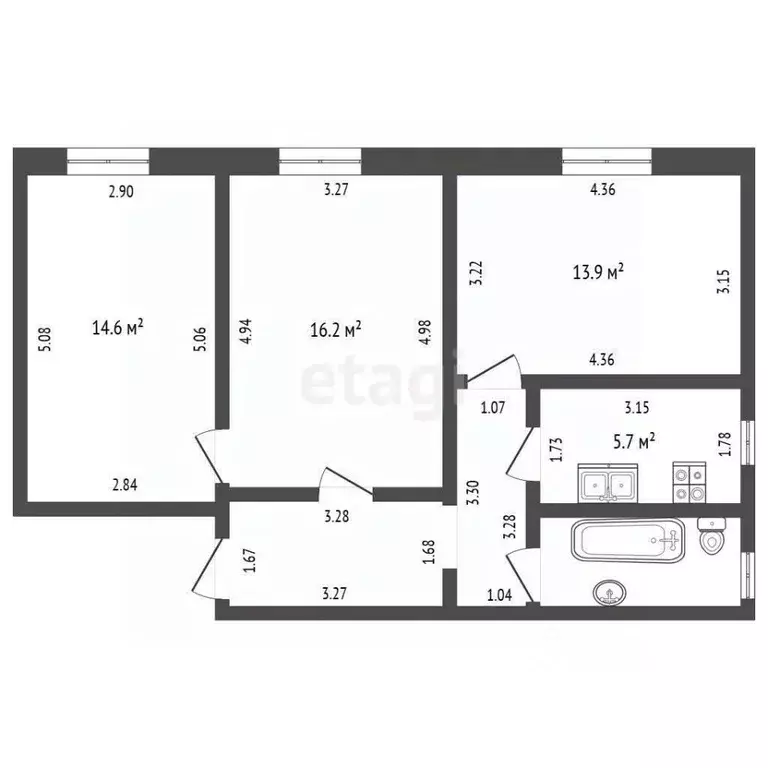 3-к кв. Свердловская область, Екатеринбург ул. Искровцев, 33 (63.7 м) - Фото 2