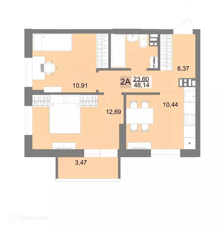 Продаётся 2-к квартира, 47.6 м - Фото 0