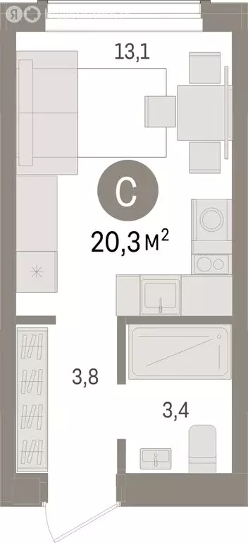 Квартира-студия: Новосибирск, улица Аэропорт (20.27 м) - Фото 1