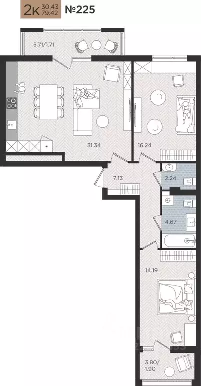 2-к кв. Калининградская область, Калининград Мой Город жилой комплекс ... - Фото 0