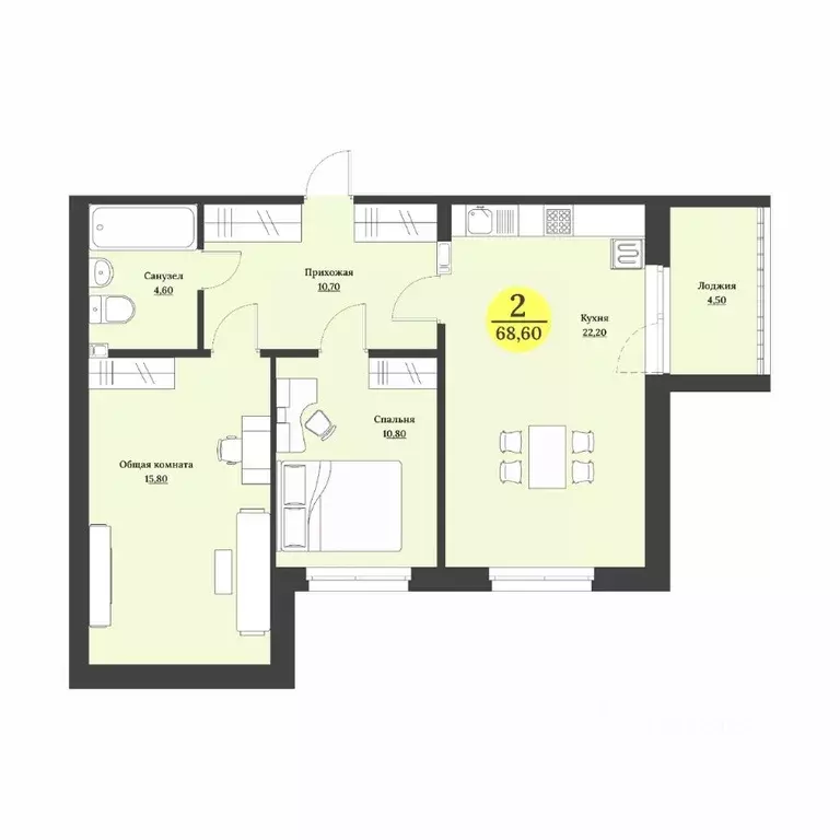 2-к кв. Ставропольский край, Ставрополь Лесная ул., 194 (68.9 м) - Фото 1