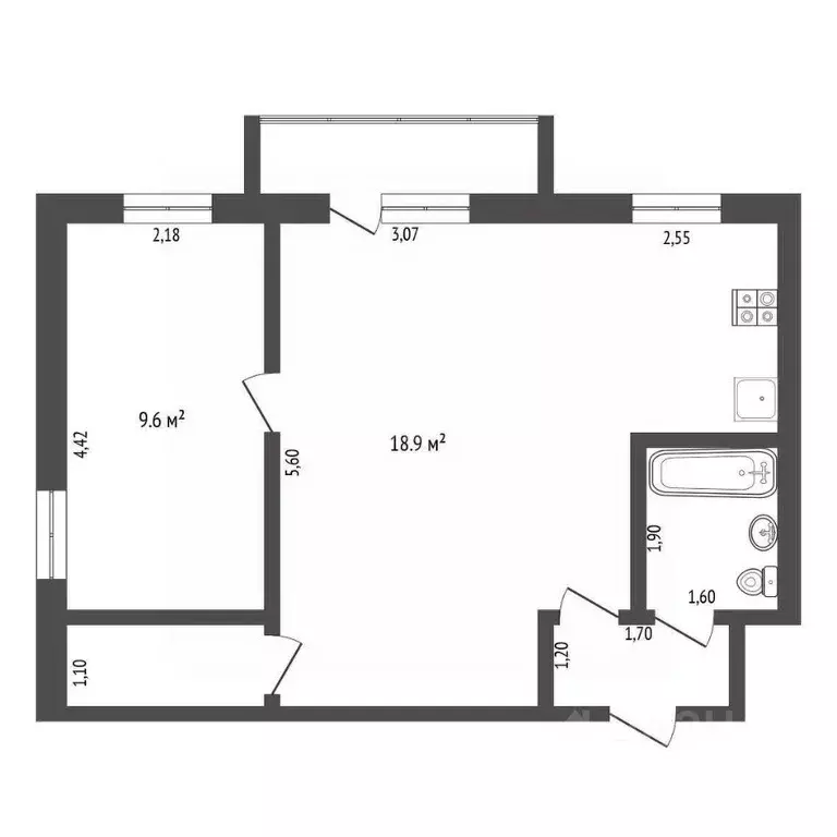 2-к кв. Тюменская область, Тюмень Минская ул., 15 (42.8 м) - Фото 2