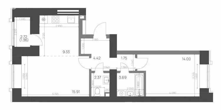 2-комнатная квартира: Нижнекамск, 15-й микрорайон, ЖК Калина (52.83 м) - Фото 0