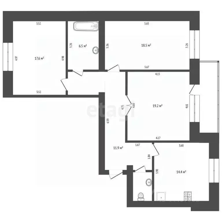 3-к кв. Челябинская область, Челябинск ул. Работниц, 72 (93.7 м) - Фото 2