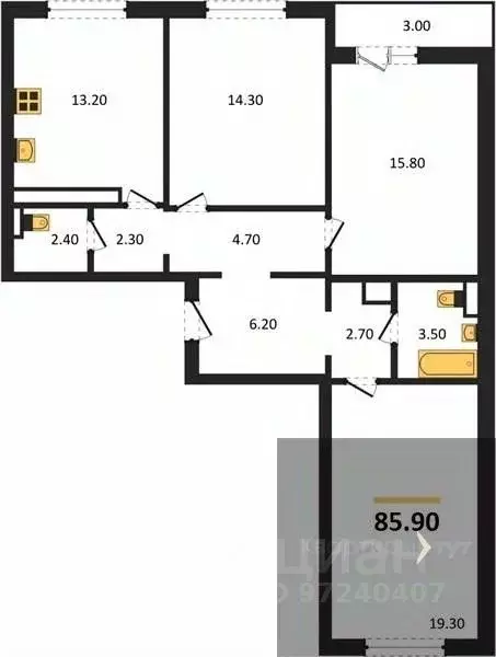 3-к кв. Воронежская область, Воронеж ул. Шишкова, 140Б/16 (85.9 м) - Фото 0