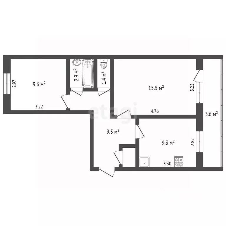 2-к кв. Ямало-Ненецкий АО, Ноябрьск Магистральная ул., 23 (48.6 м) - Фото 1