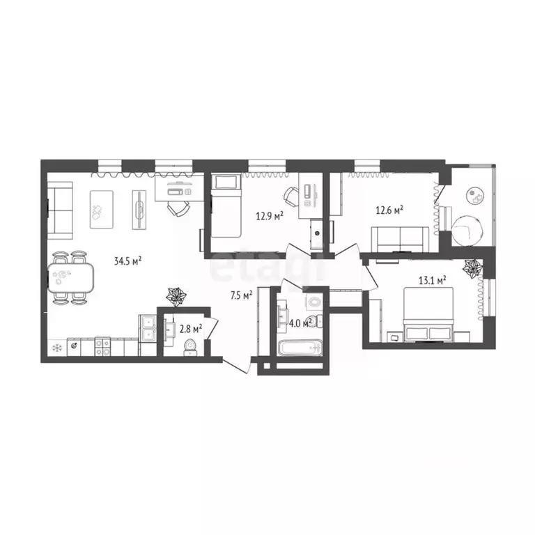 4-к кв. Тюменская область, Тюмень ул. Фармана Салманова, 16 (95.0 м) - Фото 2