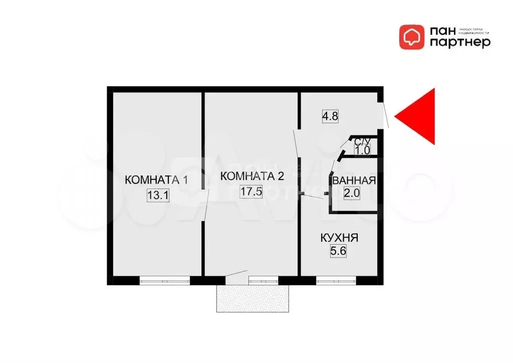 2-к. квартира, 44 м, 2/5 эт. - Фото 1