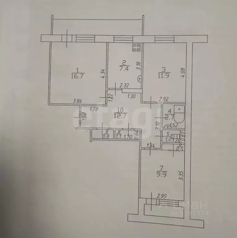 3-к кв. Татарстан, Казань ул. Юлиуса Фучика, 34 (64.8 м) - Фото 2