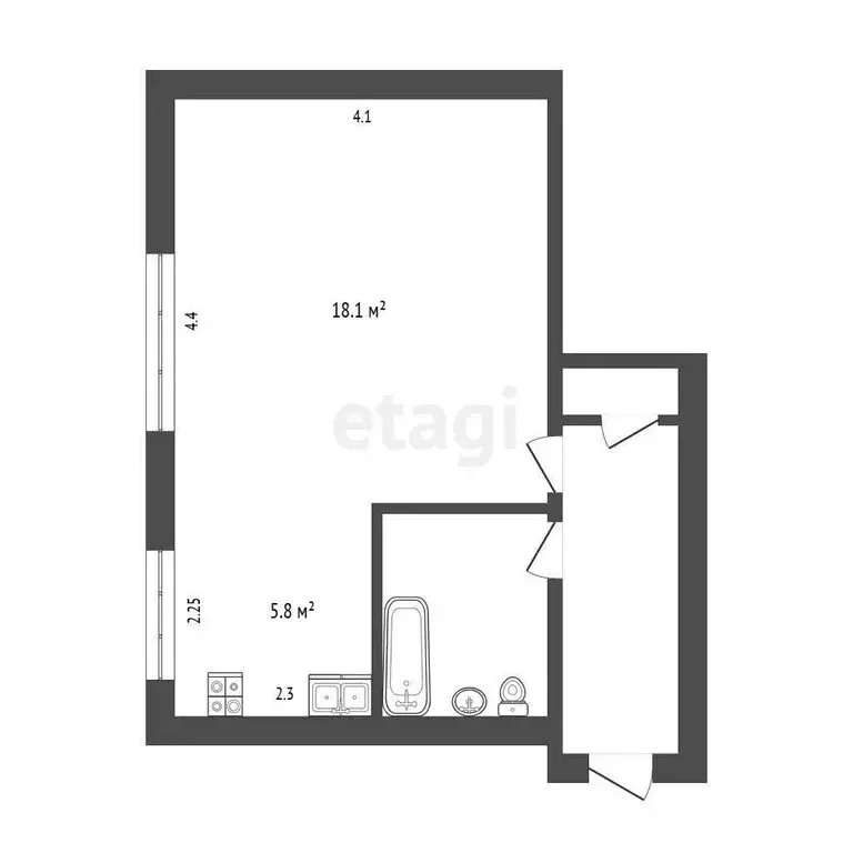 1-комнатная квартира: Омск, улица Челюскинцев, 83А (32.5 м) - Фото 1
