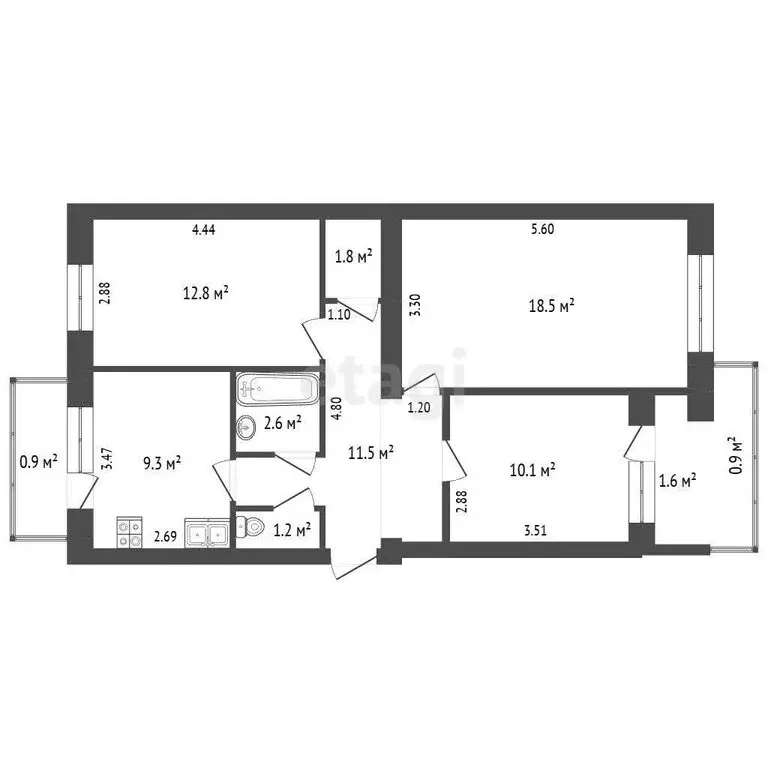3-комнатная квартира: Новоозёрное, Морская улица, 11 (67.8 м) - Фото 1