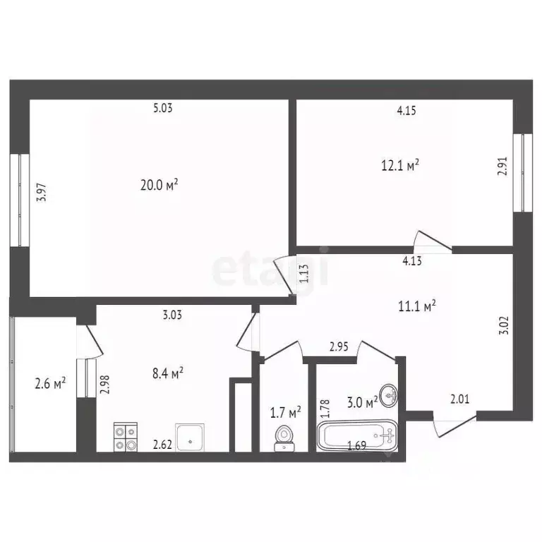 2-к кв. Ямало-Ненецкий АО, Новый Уренгой Строителей мкр, 5к5 (56.3 м) - Фото 1