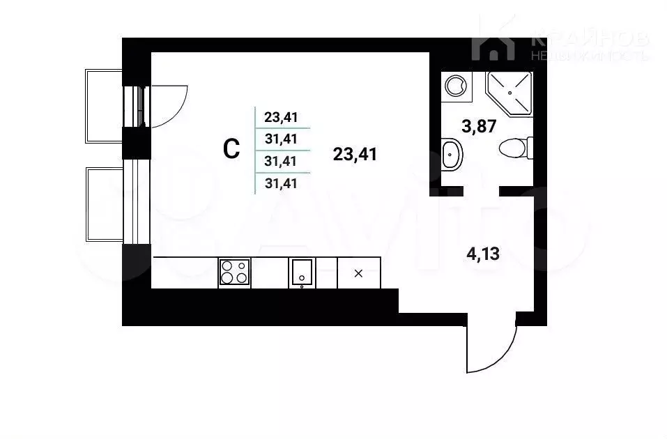 Квартира-студия, 31,4 м, 17/19 эт. - Фото 0