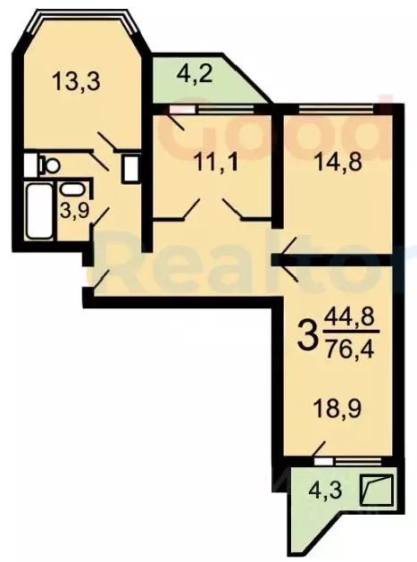3-к кв. Московская область, Ленинский городской округ, Бутово пгт ... - Фото 2