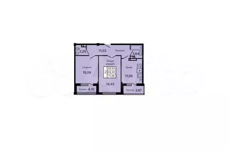 2-к. квартира, 71,5 м, 4/9 эт. - Фото 1