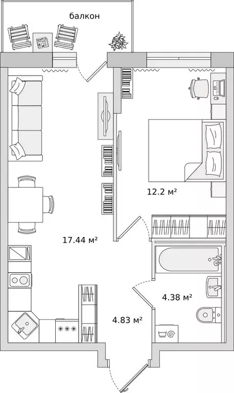 1-комнатная квартира: Новосаратовка, жилой комплекс Город Первых ... - Фото 1