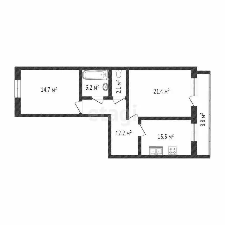 2-комнатная квартира: Тюмень, Широтная улица, 172А (67.2 м) - Фото 1