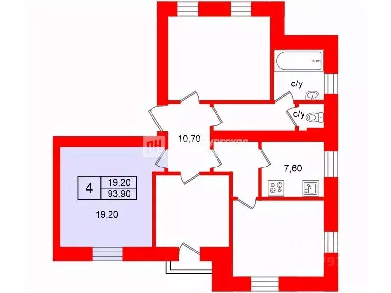 Комната Санкт-Петербург ул. Полярников, 12 (19.2 м) - Фото 1