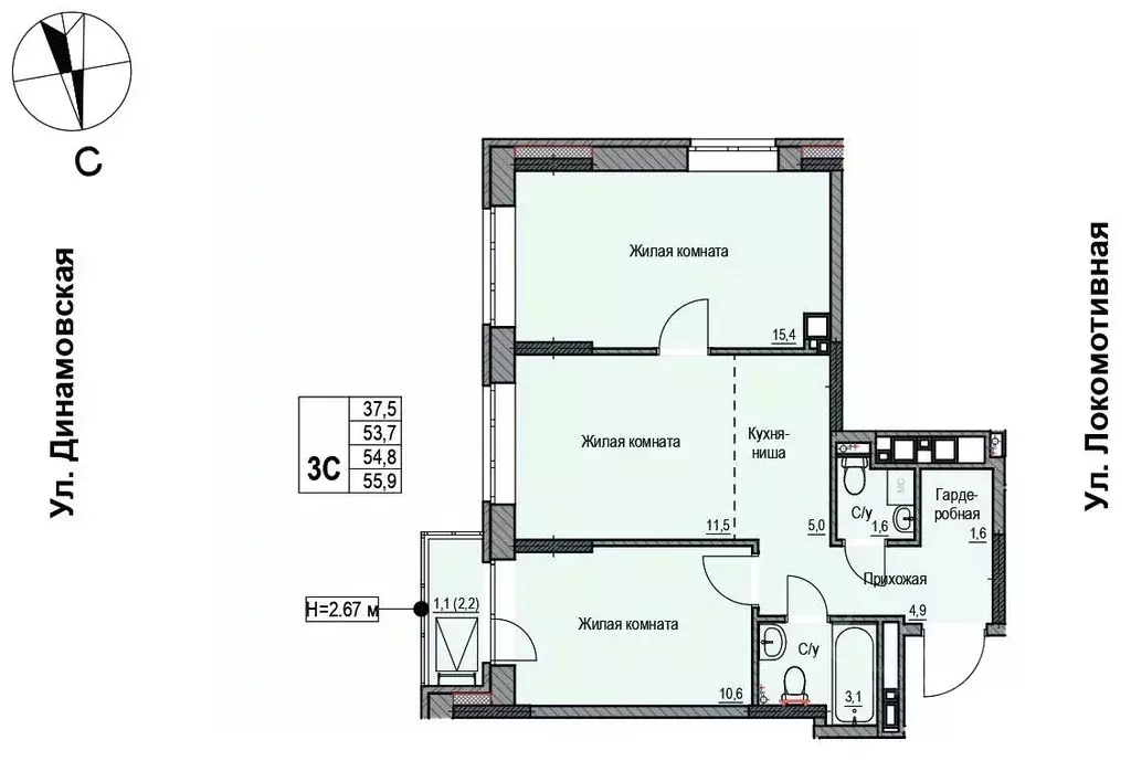 3-к кв. Саратовская область, Энгельс Вокзальная ул., 48 (54.6 м) - Фото 0