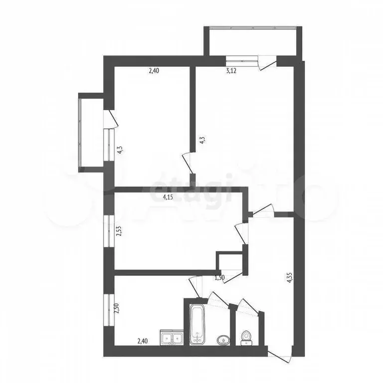 3-к. квартира, 51 м, 3/5 эт. - Фото 0