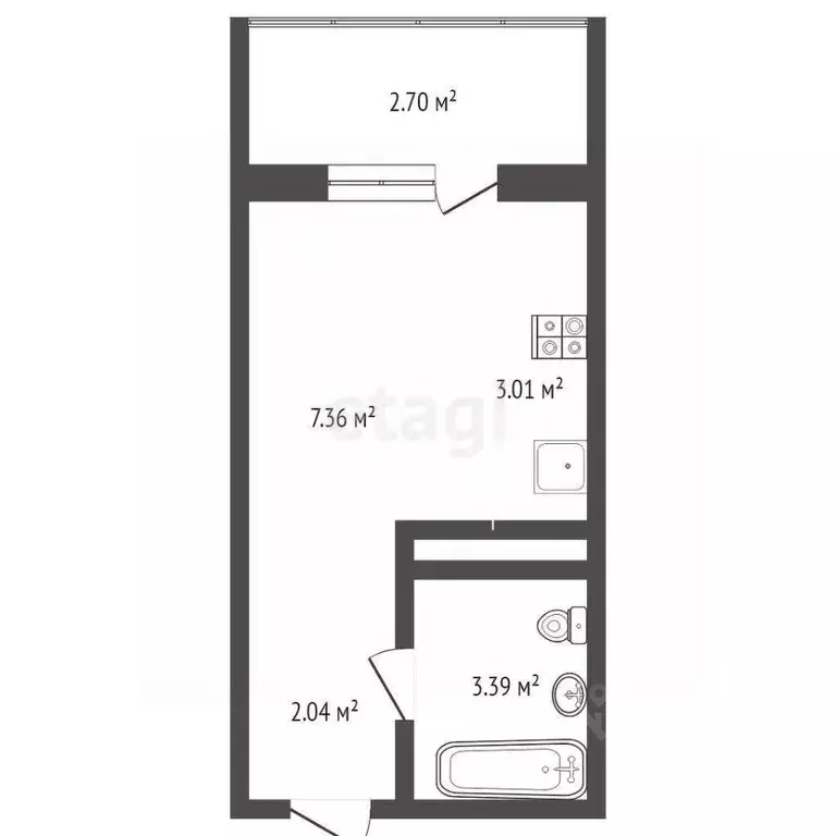 Студия Тюменская область, Тюмень ул. Новоселов, 115 (16.0 м) - Фото 1
