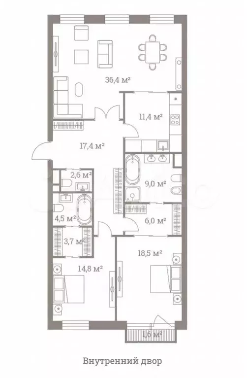 3-к. квартира, 125,1 м, 5/7 эт. - Фото 0