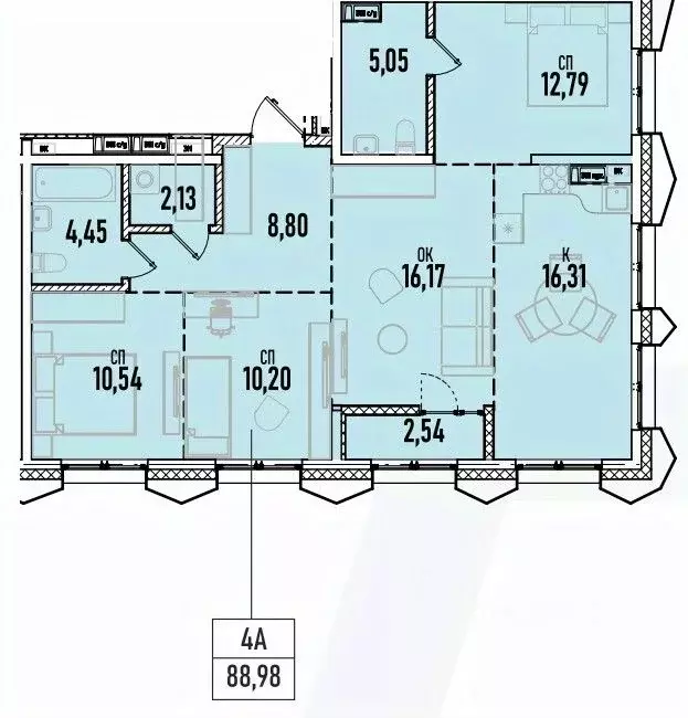 4-к кв. Иркутская область, Иркутск Донская ул., 5Д (88.98 м) - Фото 0