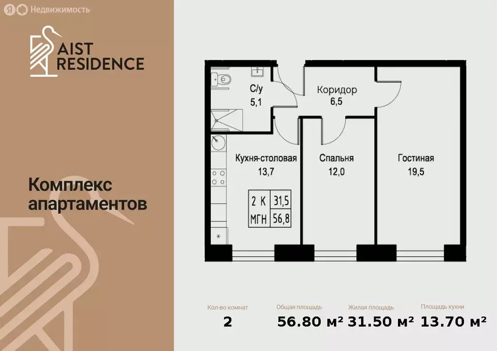 2-комнатная квартира: Москва, улица Намёткина, 10Д (56.8 м) - Фото 0