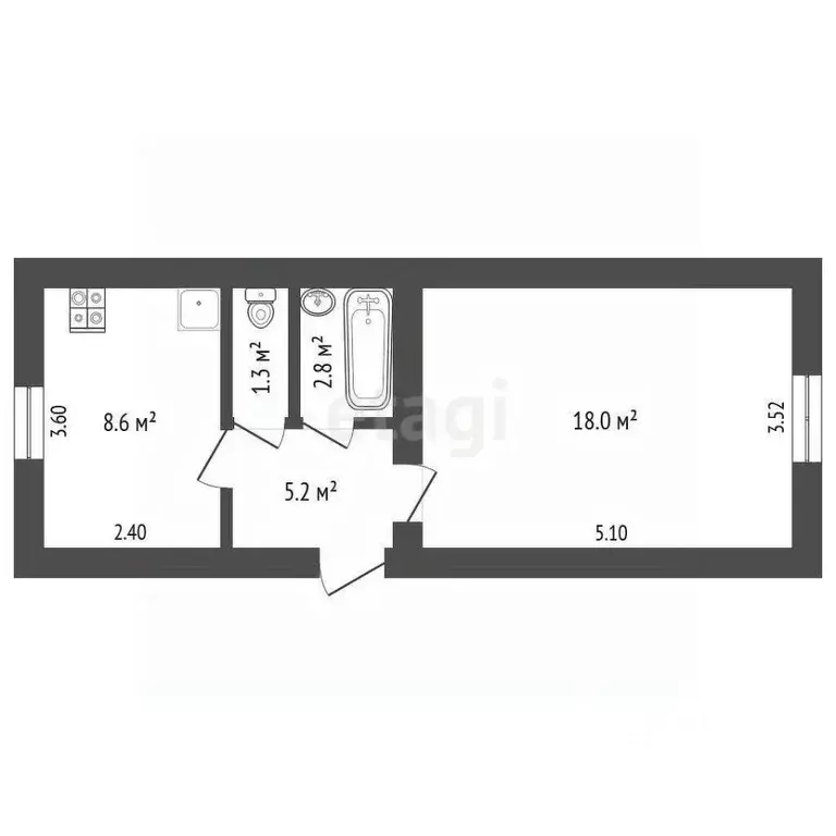 1-к кв. Ростовская область, Батайск Октябрьская ул., 120А (35.9 м) - Фото 1
