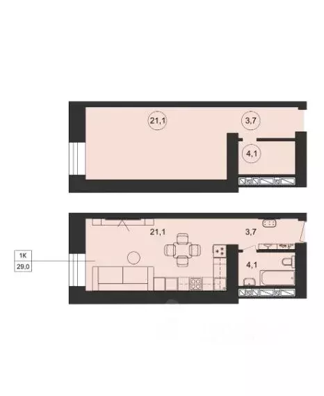 Студия Тамбовская область, Тамбов ул. Агапкина, 2К (29.18 м) - Фото 1