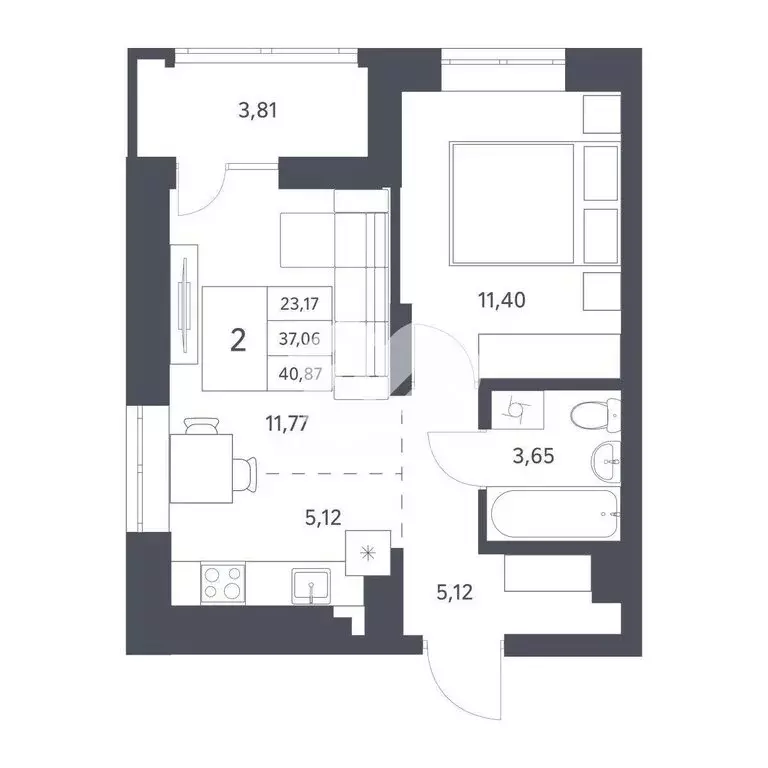 1-комнатная квартира: Новосибирск, улица Тюленина, 3 (40.87 м) - Фото 1