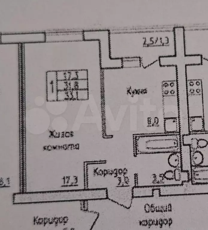 1-к. квартира, 31,8 м, 3/5 эт. - Фото 0